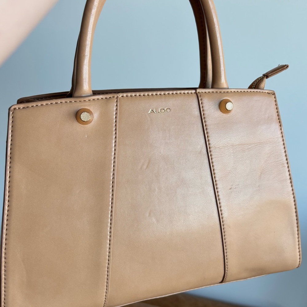 ALDO Camel Tan Leather Structured Satchel - Picture 2 of 16